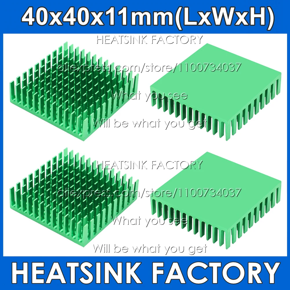 Frete grátis sem fita/com fita térmica, 40x40x1mm alumínio radiador verde entalhado dissipador de calor para impressora 3d ic led luz