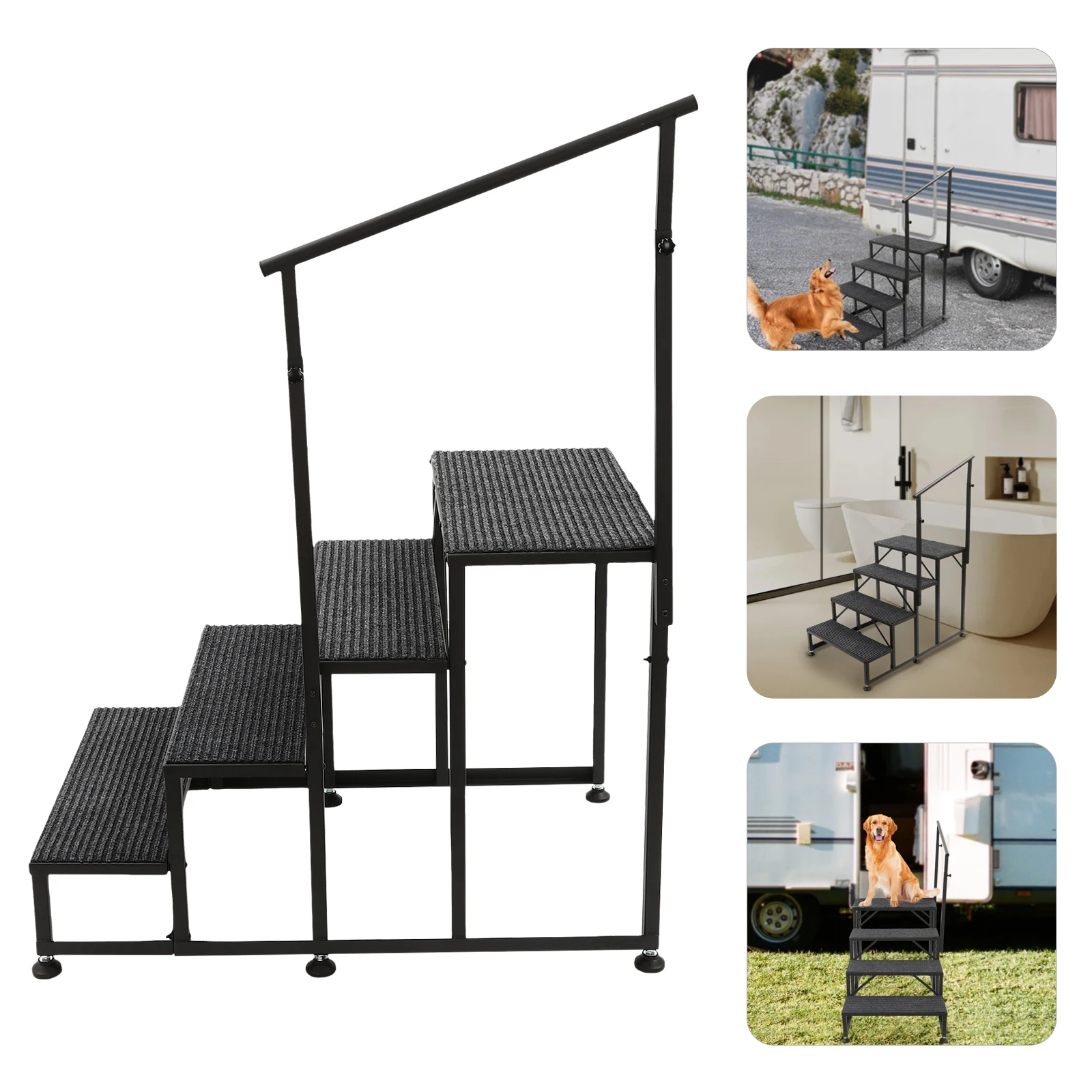 

Step Ladder Porch Steps with Handrails Anti-Slip Pedals Ladder Above Ground Portable Step Stool for Travel Trailer RV Trucks