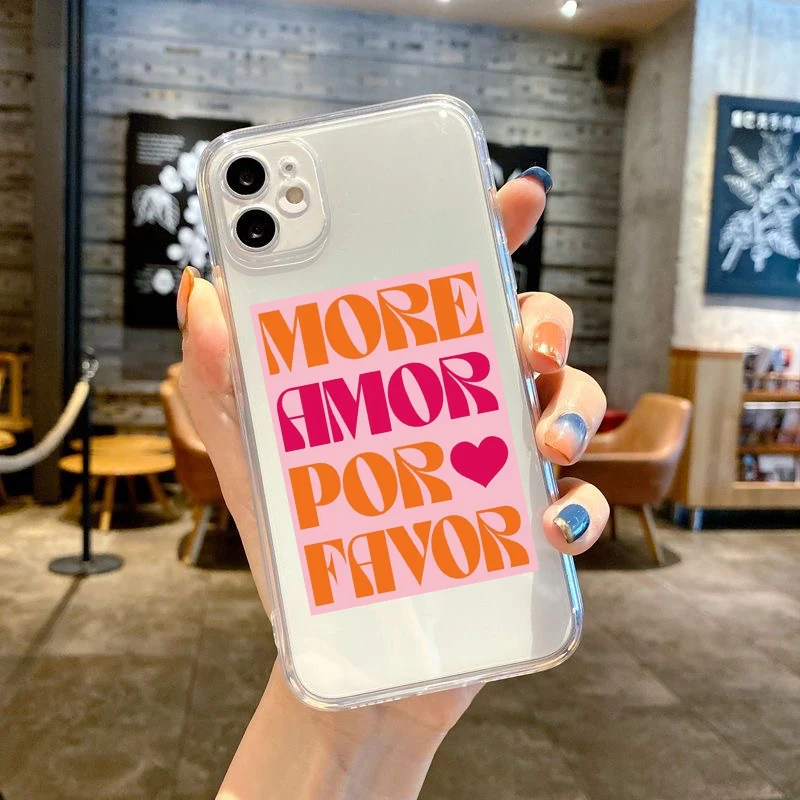 Colorful Maximalist More Amor Por Favor Phone Case for IPhone 11 12 13 Mini 14 15 Pro Max Eclectic Pink Love Quote Hard Cover