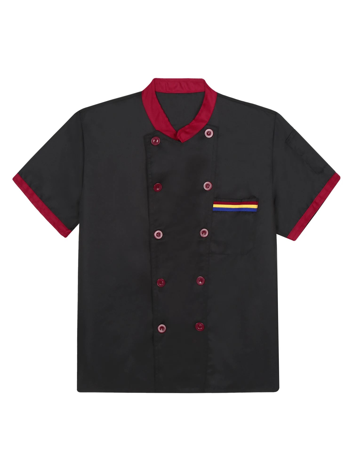 Abrigo de Chef de manga corta para hombre y mujer, camisa de cocina con cuello alto y contraste de Color, uniforme de servicio de comida, traje de cocina