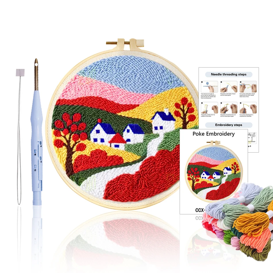 GATYZTORY Dopamine colored yarn scenery For Handiwork Tufting punch needle embroidery kits embroidery hoop Knit Picture 20x20cm