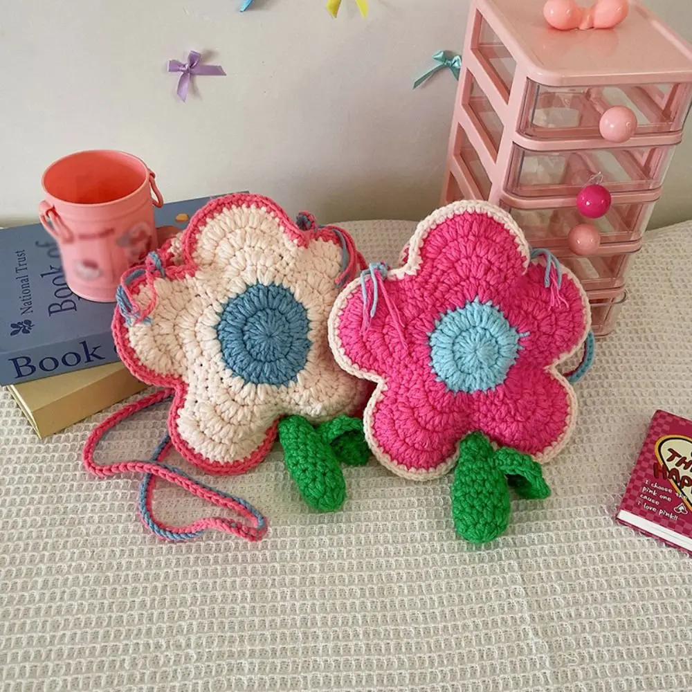 

Богемная хлопковая сумка для вязания крючком, сумка через плечо в деревенском стиле с цветком, большая вместительная сумка для хранения, вязаная сумка через плечо, летняя