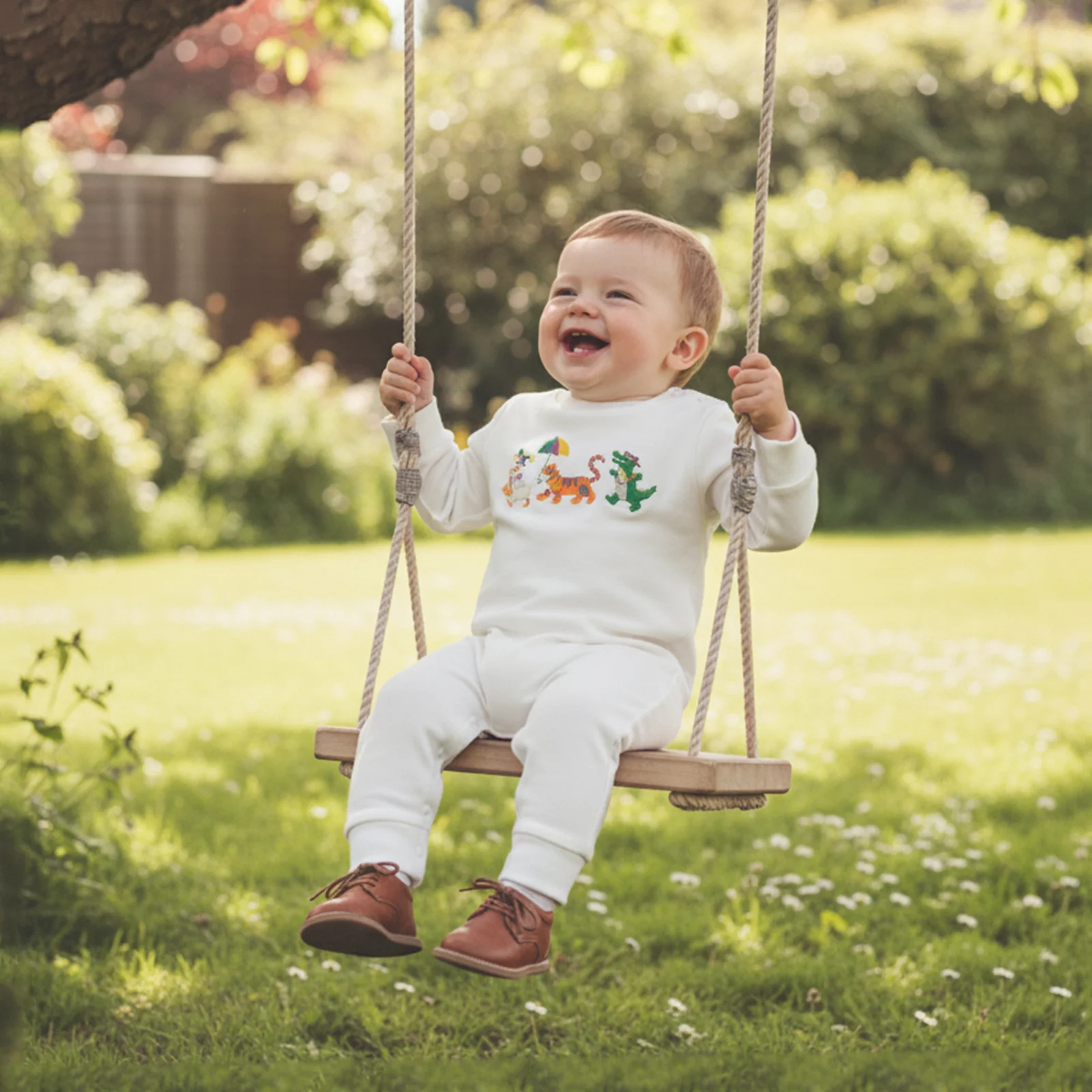 

Детский весенний комбинезон, стильный комбинезон с круглым вырезом и длинными рукавами с вышивкой животных для новорожденных