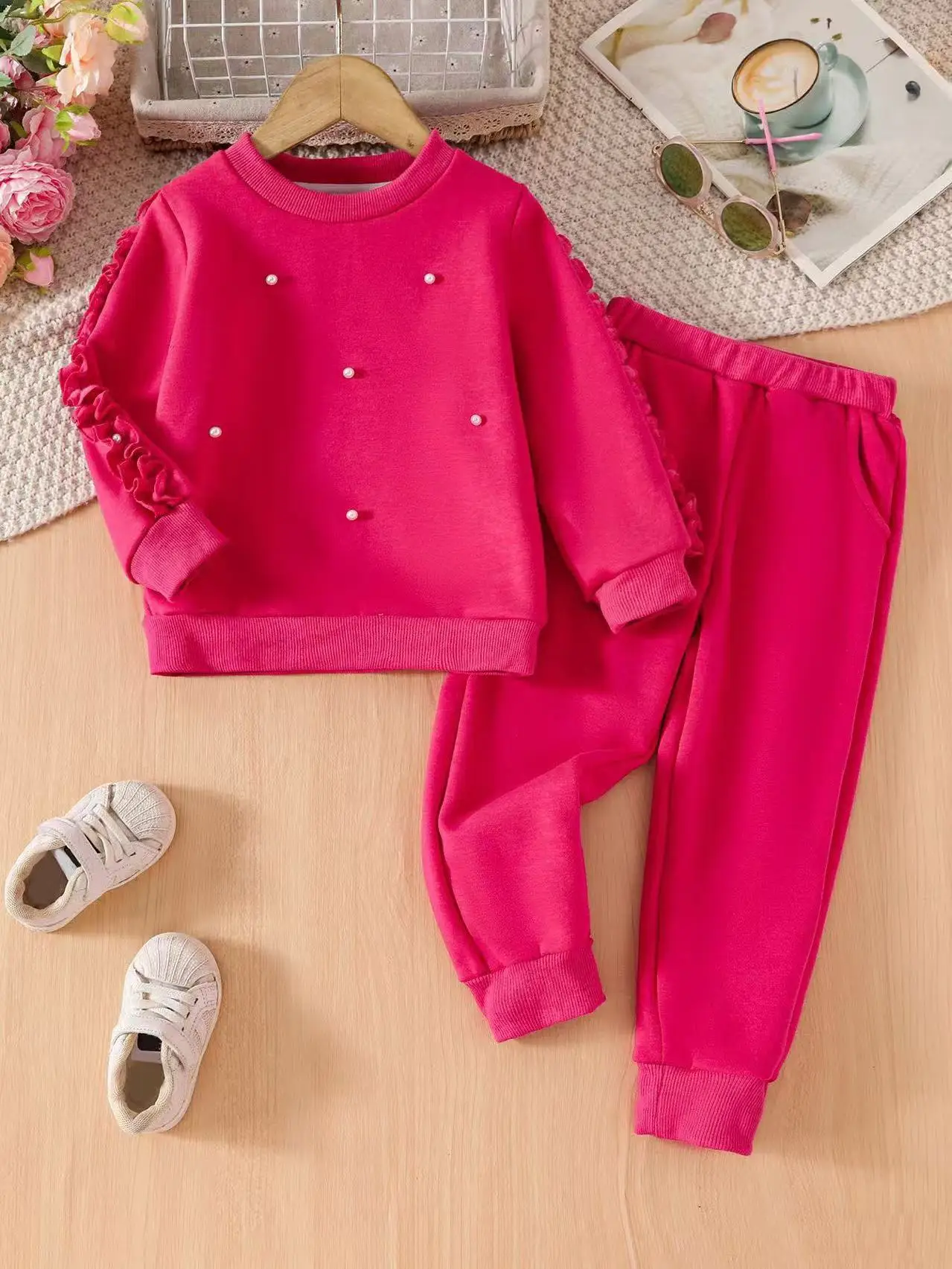 Girls Sweater Set Autumn And Winter Arrival In-Stock Style Fleece-Lined Trousers Hoodless Top Two-Piece Set Trendy Appeal