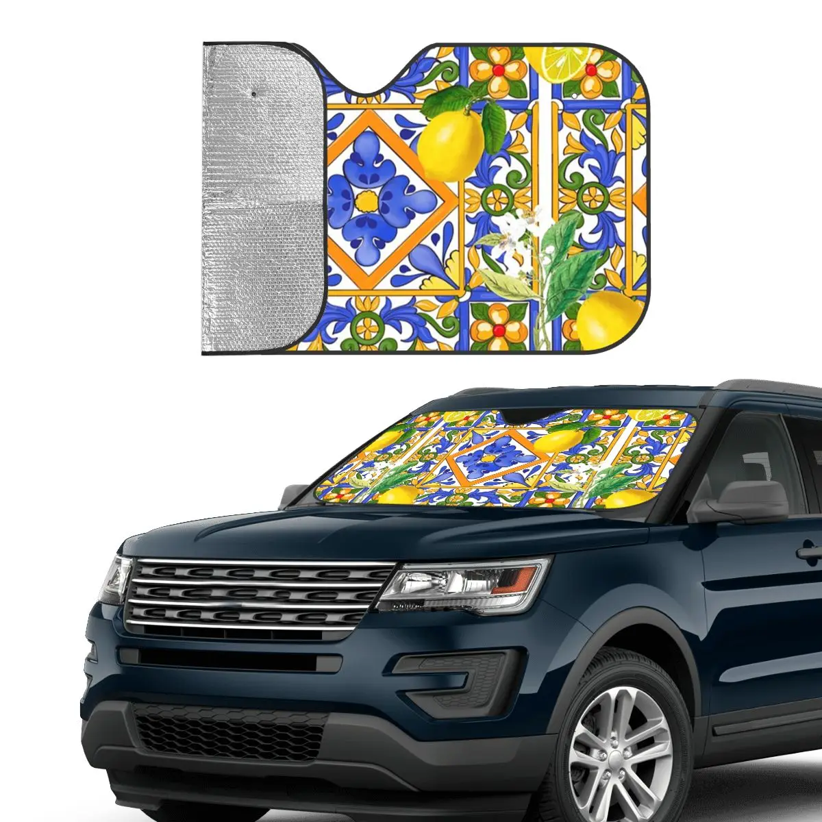 

Summer ,Sicilian Tiles ,citrus,oranges Sunshade Windscreen Car Front Windshield Window Sun Visor Accessories Covers