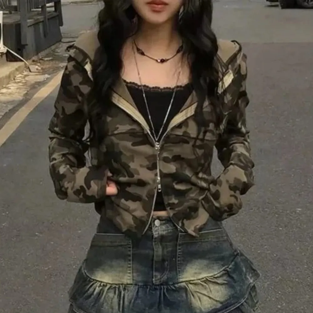 Y2k Hooded Women's Jackets Camouflage Print Jacket Subculture Chaquetas De Mujer Woman Clothes Harajuku Print Roupas Feminina view 4