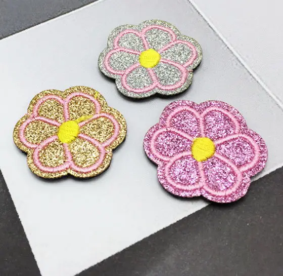 20 pcs/pack 3.3cm Sparkle Patch Padded Felt Flower shape garment appliques decoration DIY hair clip accessory Cute Multi Color