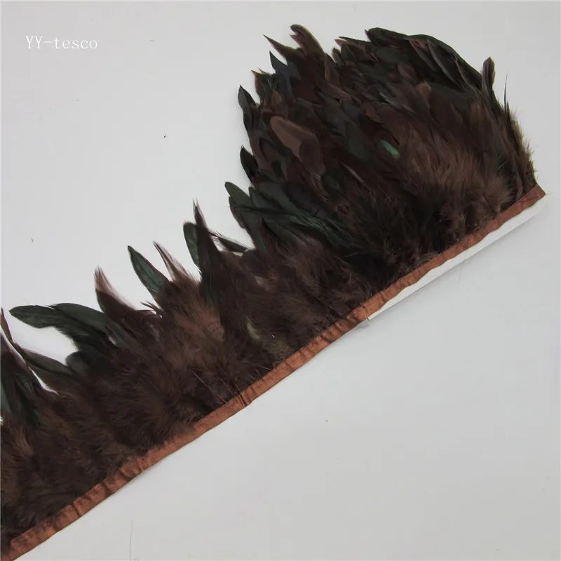 Hot sales 10 Yards coffee Chicken Rooster Tail Feather Trims Ribbons 13-18CM Strip for Dress Skirt Party Clothing Craft Making