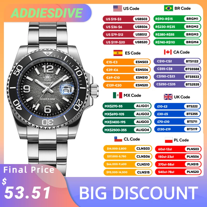ADDIESDIVE 41 mm Herrenuhr AD2513 Neue Quarz-Armbanduhr Keramiklünette BGW9 Leuchtende Uhr für Herren Wasserdicht 200 m Kleideruhren