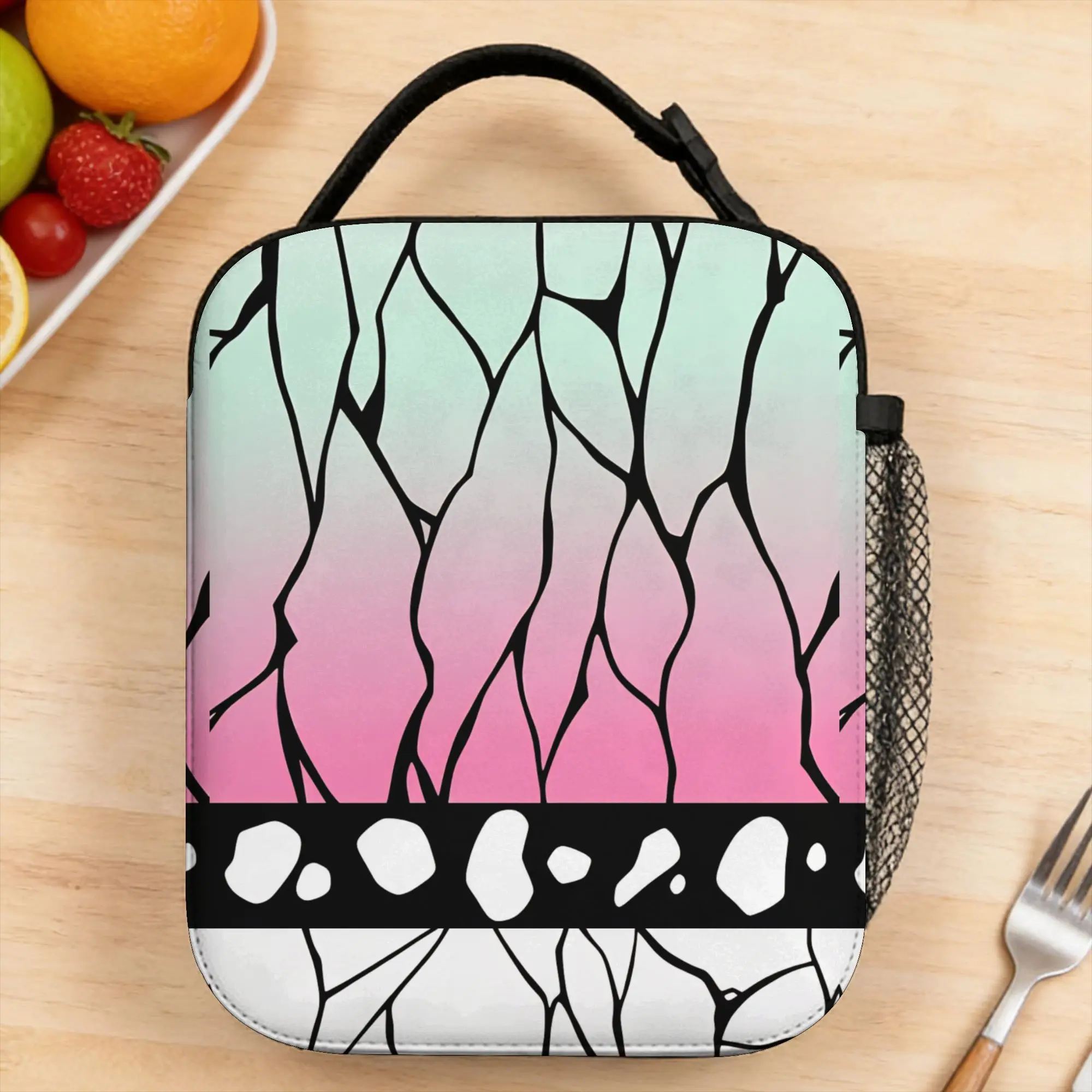 Gradient Web Print Lunch Bag For Child  School Print Lunch Box Vintage Oxford Thermal Tote Handbags