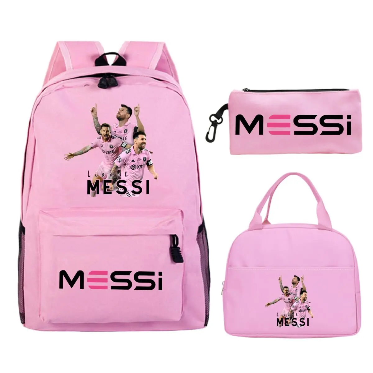 

Casual Football Star Print Children Backpack 3pcs Set Multi-function Teeneger Schoolbag Pencil Bag Insulated Lunch Bags 3pcs