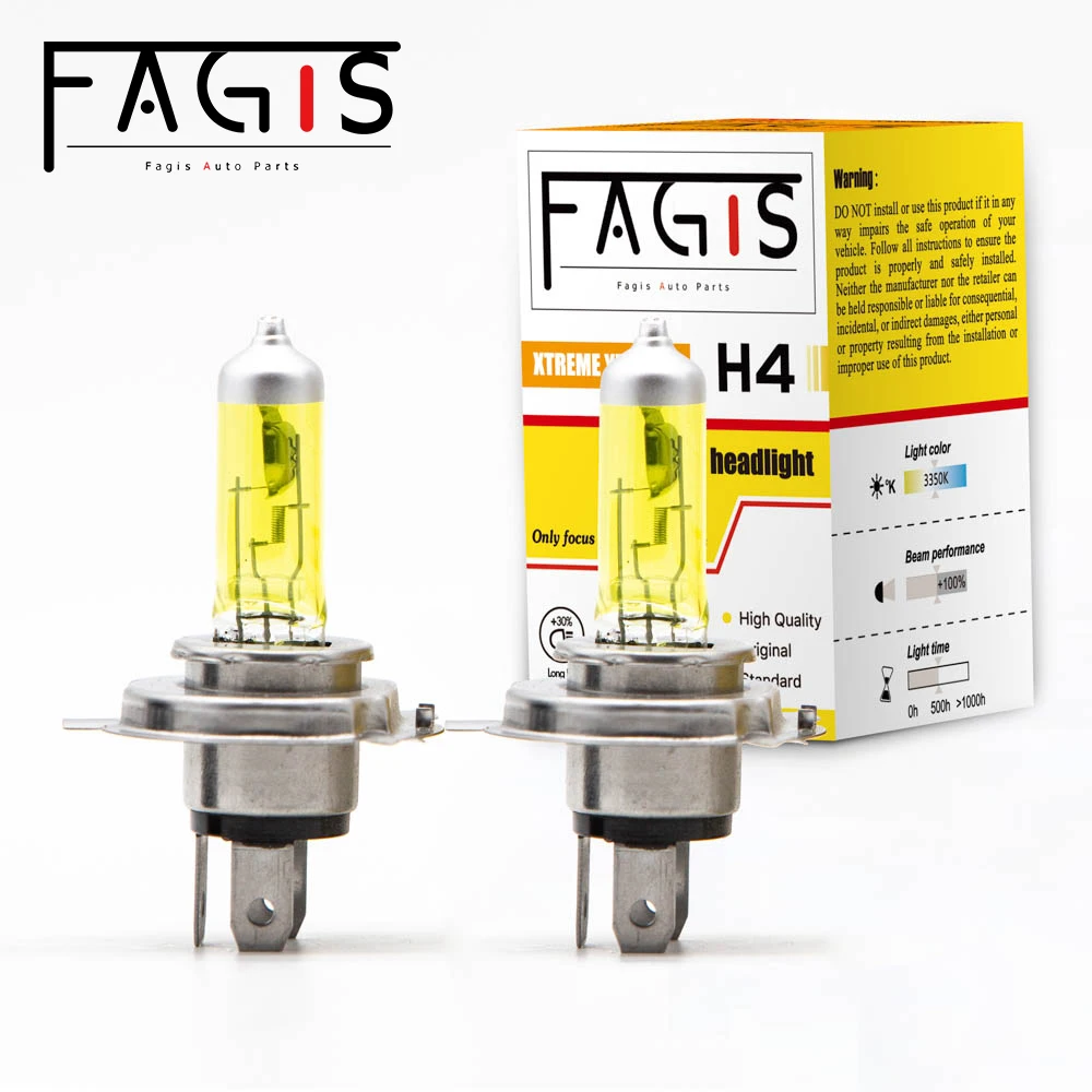 Fagis 1 Pcs H4 9003 P43T HB2 12V 60/55W Yellow Lights 2800k Car Lights Headlight Auto Fog Lamps Halogen Bulbs