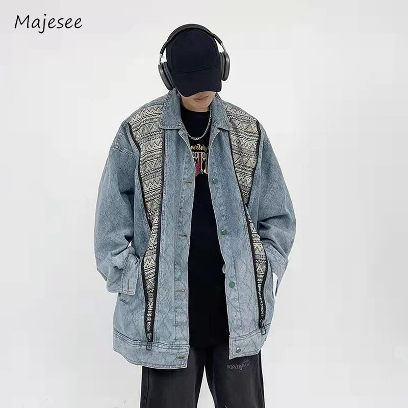 Unisex Denim Jackets Men Vintage Autumn Hip Hop Chic All-match Loose Popular Streetwear Couples Outwear American Style Patchwork