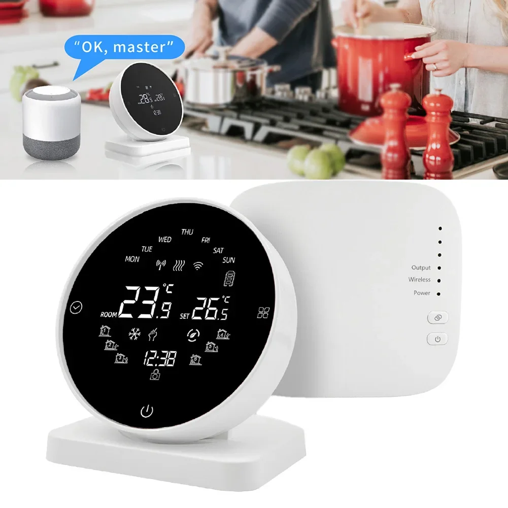 Wired or Battery Operated Smart Boiler Thermostat Featuring Adjustable Brightness and Voice Control Capability