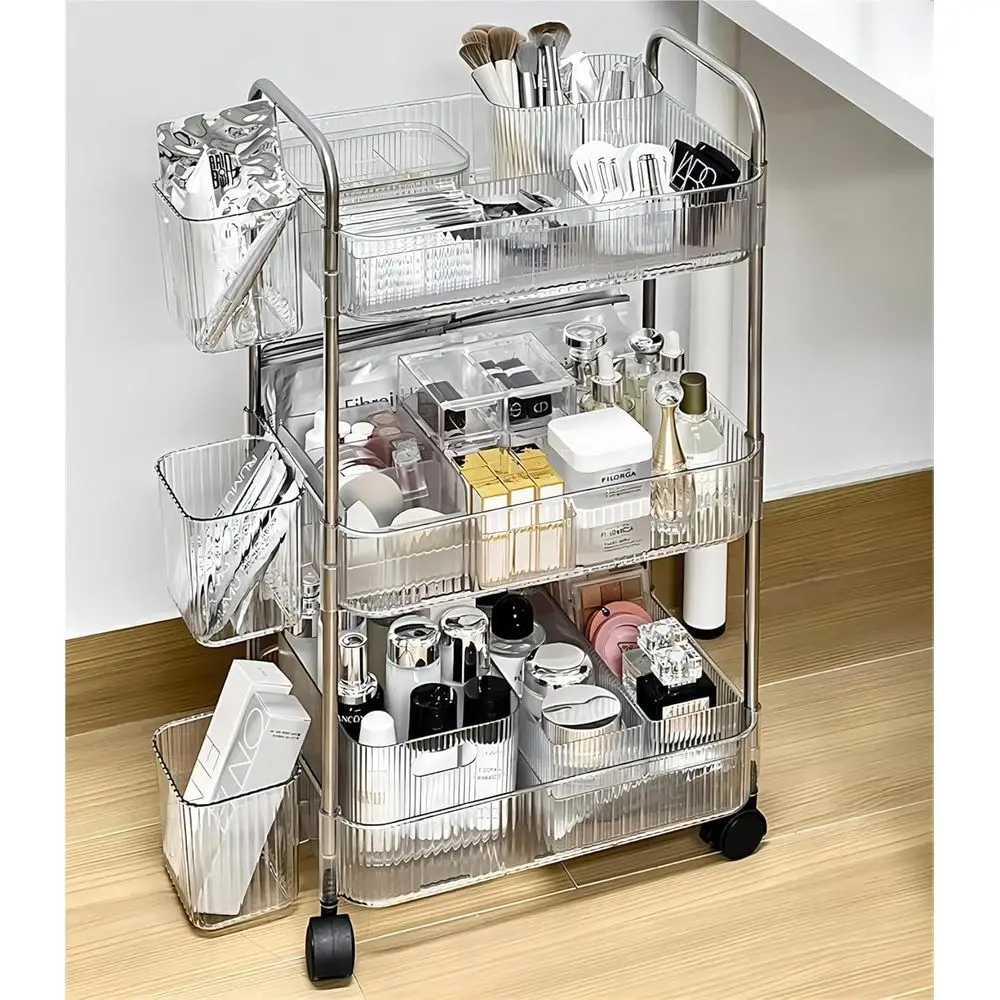 

3-Tier Acrylic Rolling Storage Cart Clear Bathroom Cart Organizer,Transparency Laundry Room Organization Mobile Shelving Unit,Mu