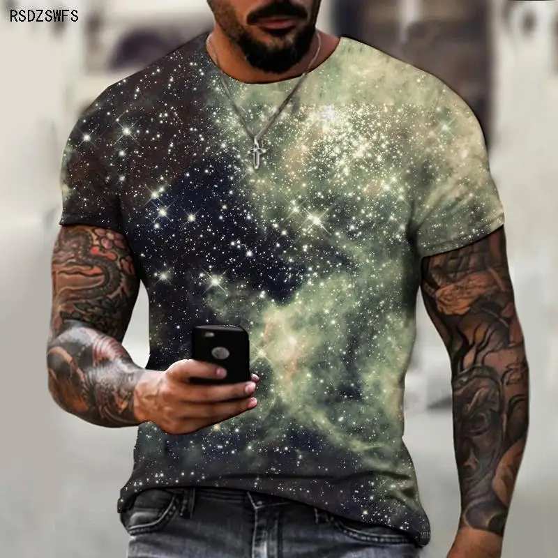 Galaxy Art Men's T-shirt 3D Printing Three-dimensional Tops International 2022 Clothing Summer Sports Fitness Short Sleeve