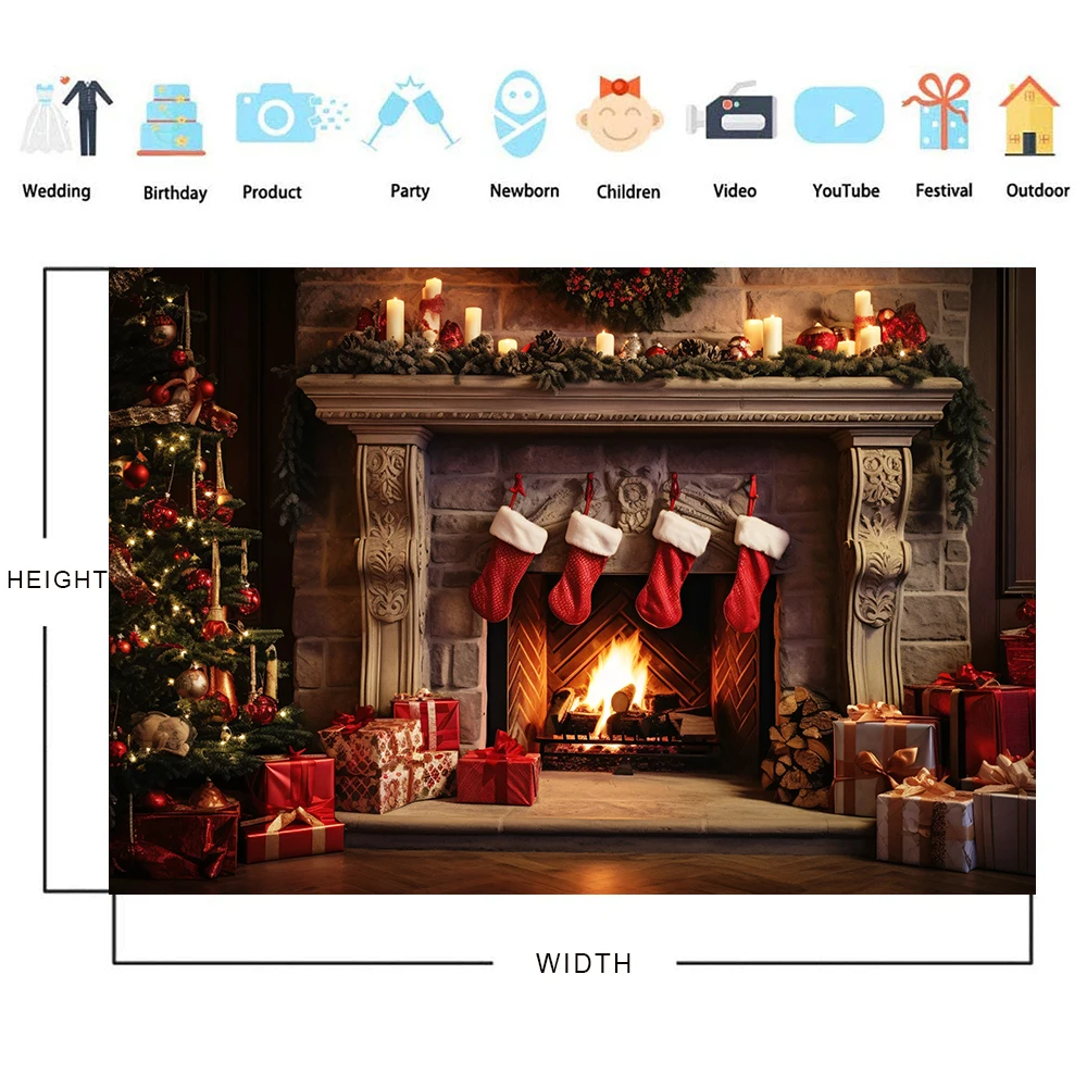 Bonvvie Christmas Photography Background Old Brick Fireplace Christmas Tree Gift Beer Baby Photo Backdrop Photocall Photo Studio