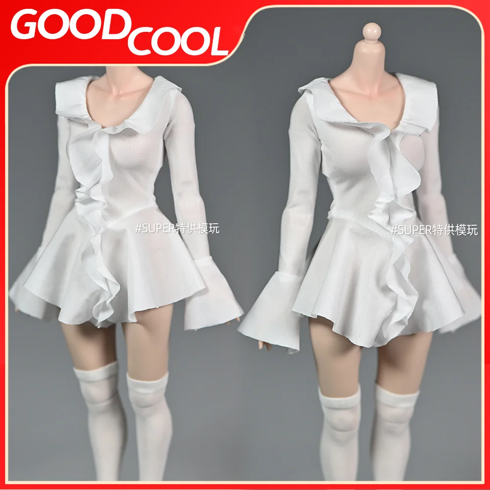 In Stock sp-205 1/6 Scalel Lotus Leaf Lace White Design Dress Female Warrior Clothing Fit 12 inch Action Figure Body Toys Gifts