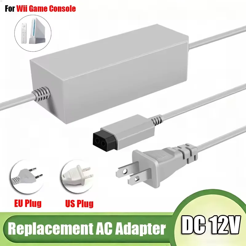 Adaptador de corriente CA 100-240V CC 12V 3.7A para consola de juegos Wii, fuente de alimentación de pared para el hogar, adaptador de cargador con enchufe EU/US, accesorios para juegos
