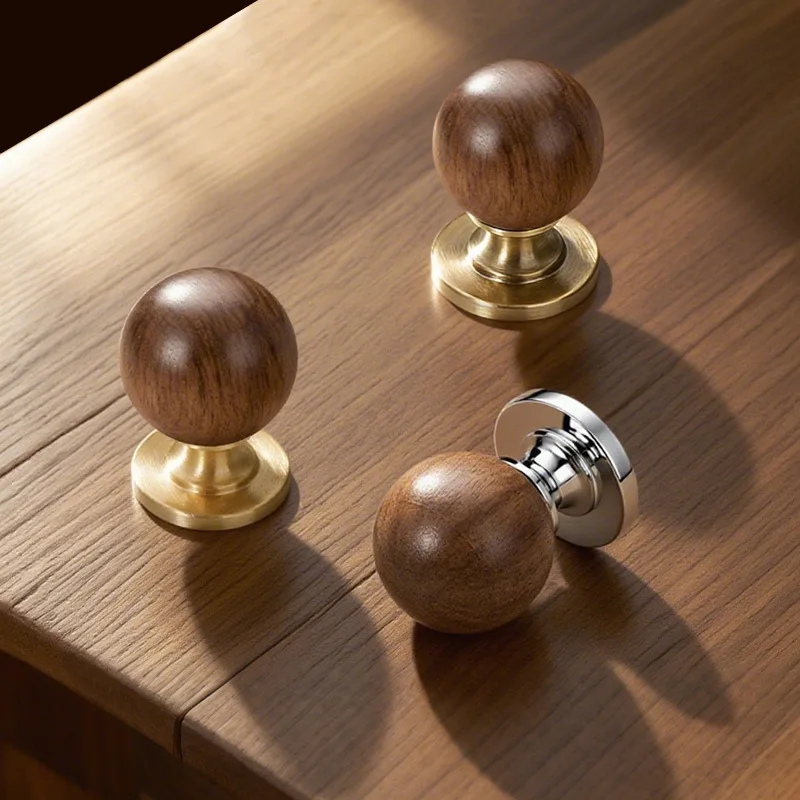 French Vintage Brass Cabinet Door Handle Mid-Century Style Antique Copper Color Walnut Drawer Pull for Wardrobe