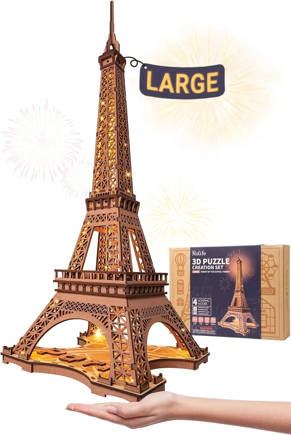 

Large Eiffel Tower LED Model Building Set - 3D Wooden Puzzles for Adults, Paris Architecture Home Decor Gift