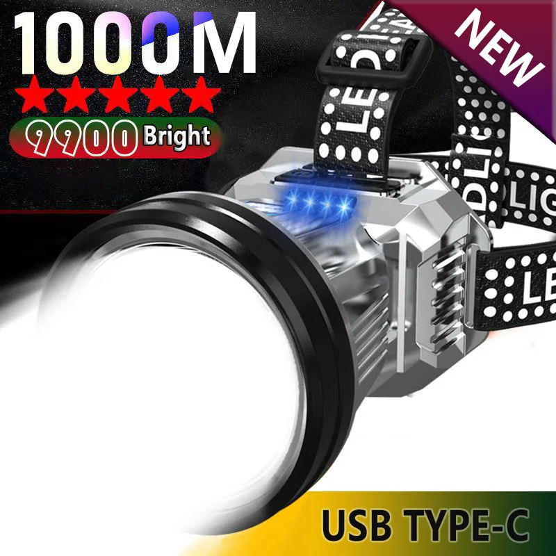 

LED Strong Bald Headlight Ultra Bright Rechargeable Head Wear Flashlight Night Fishing Working Miner's Light Field Long Distance