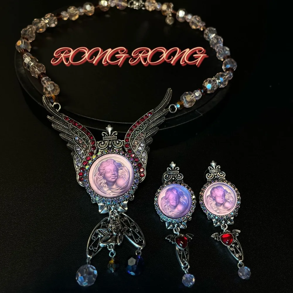 

Chakra Healing Vintage Pendant – Heavy Wing Angel with Rhinestones for Balancing Heart Chakra & Attracting Love