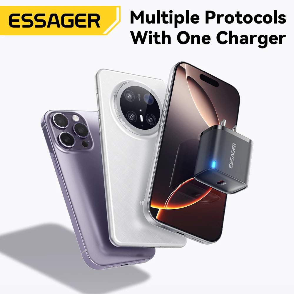 Essager Mini 30W Type C شاحن PD QC3.0 شاحن سريع من النوع C لهاتف iPhone 16 15 14 13 Pro Samsung S25 Xiaomi iPad محول السفر
