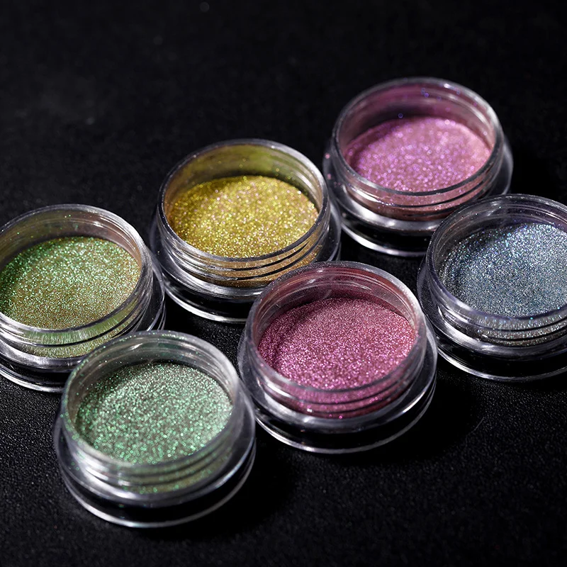 1Box 3D Katzenauge Chamäleon Nail art Pulver Magnetische Magie Spiegel Wirkung Chrom Pigment Holographische UV Gel polnischen Maniküre Staub