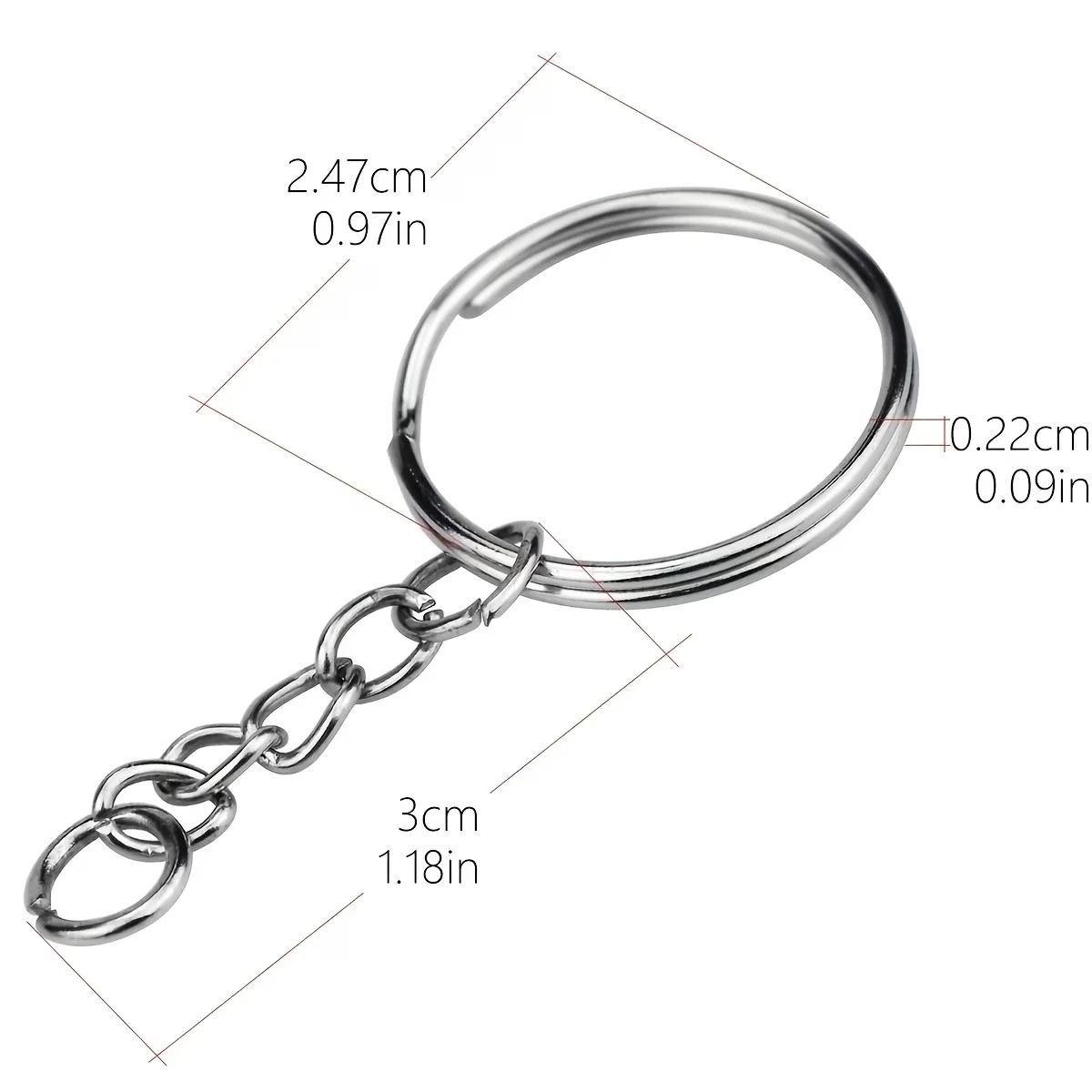 10-1000 Pcs Key Rings with Chains - 25mm Diameter Buckle Chains - Silver Key Rings with Diameter Chains - 4 Chains