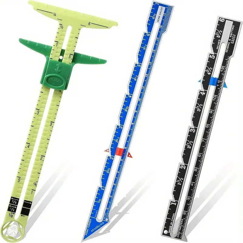 5-IN-1 Sewing Seam Ruler Measuring Gauge Patchwork Quilting Tailor Ruler Sizer Helper Aluminum Plastic Sliding Gauge
