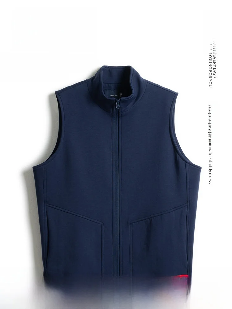 

Loose Fit Faionable Ci Men's Vest Spring Autumn Dad Sle Stand Collar andpa oulder Bared Cotton Polyester Blend