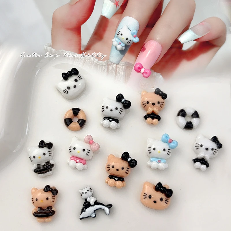 New 5pcs Hello Kitty Anime 3d Doll Nail Art Accessories Kawaii Sanrios Y2k Party Phone Case Cup Desk Diy Nails Patch Decor Toys