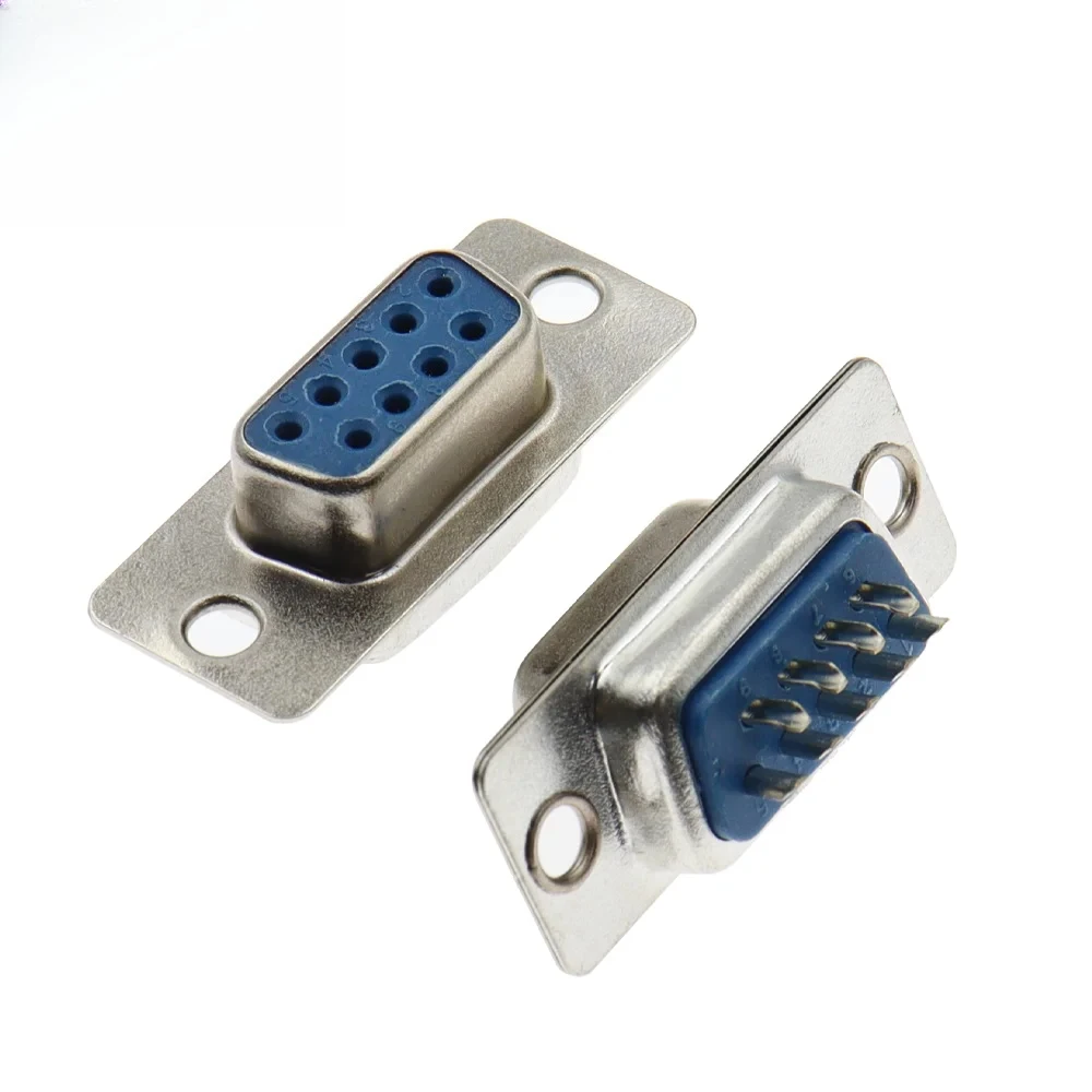 Connecteur femelle DB9, type à souder à 9 broches, 180 °   Prise de port série RS232 Blue Shell pour équipement industriel