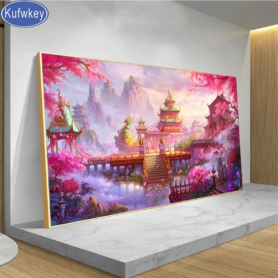 Lunga pittura diamante grande nuova collezione fiori di ciliegio casa Sakura diamante pieno mosaico ricamo paesaggio decorazioni per la casa