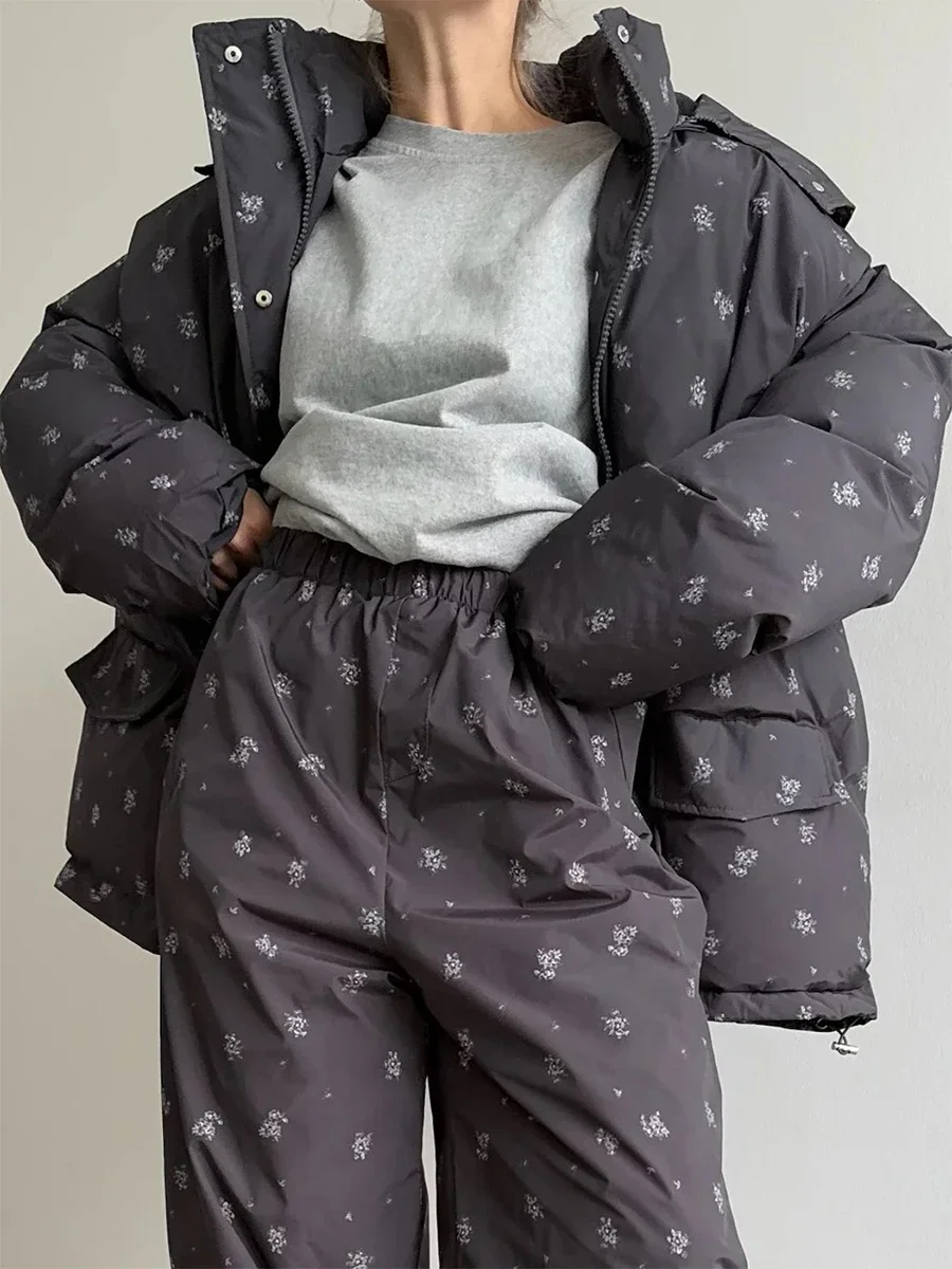 Wolfeel 2026 Winter New Flower Bread Cotton Jacket Warm and Fashionable Drawstring Design Loose Medium Length Fashion Jacket