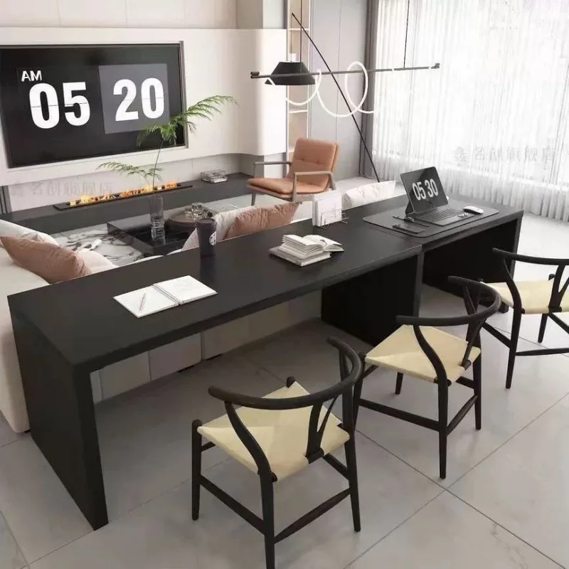 

Learning to write workbench minimalist black living room double solid wood desk household super long sofa back long