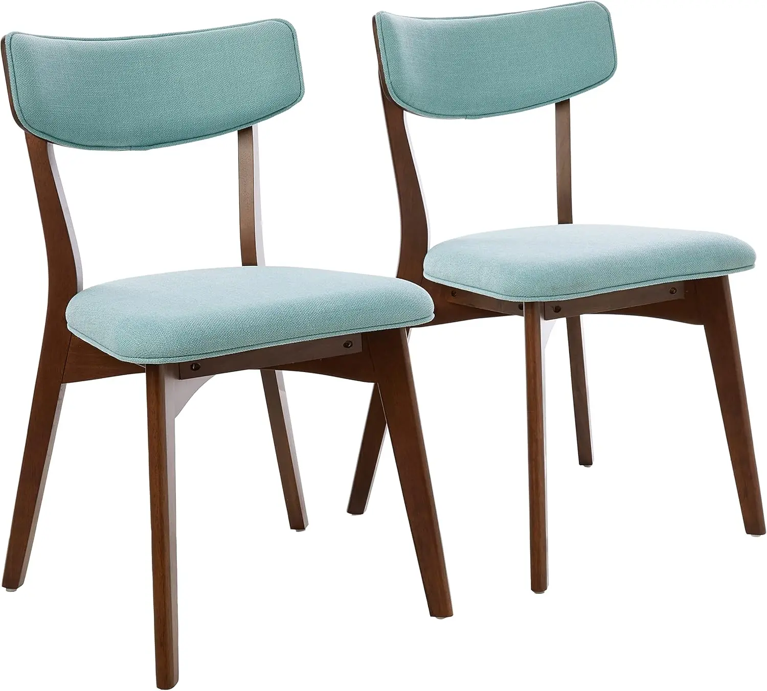 Knight Home Abrielle Mid-Century Modern Fabric Dining Chairs with Natural Walnut Finished Rubberwood Frame, 2-Pcs Set, Mint / Na