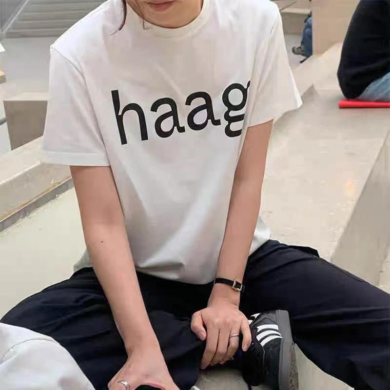 T-shirt bianca casual rotonda Ne ort Sve T-shirt da donna semplice abbinata a tutte le lettere T-shirt ampia in cotone estivo creativo