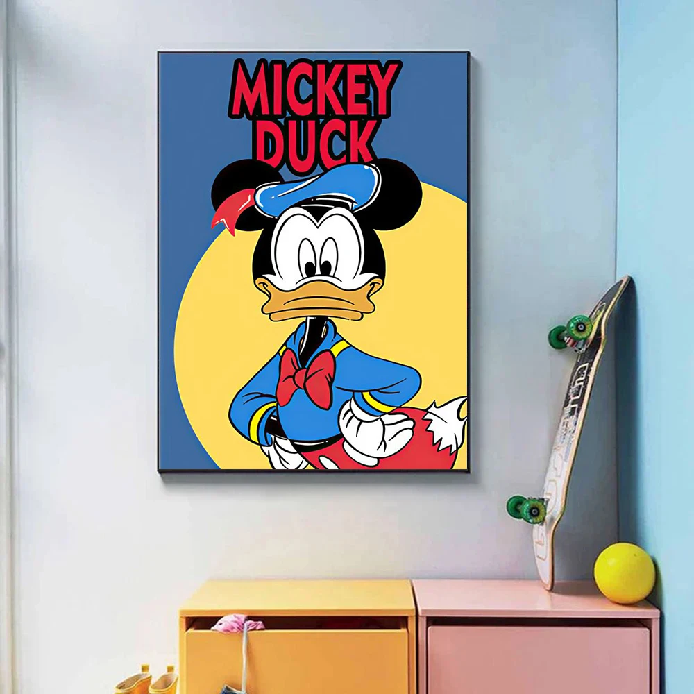 MINISO Graffiti Disney Anime Donald Duck Mickey Mouse Cartoon Poster Modernes klassisches Zuhause Wohnzimmer Dekor Leinwand Malerei Druck