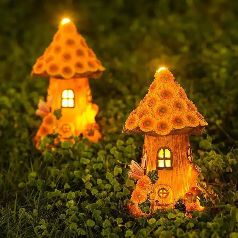 2026 Fuuny Resin Tree House Solar Decorative Lights Small House Ornaments Outdoor Garden Garden Balcony Patio Decor Lawn Lights