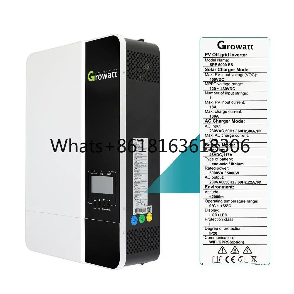 

Growatt SPF5000 ES 98% High Efficiency 5Kw 5000ES 48V Single Phase Off Grid Solar Inverter