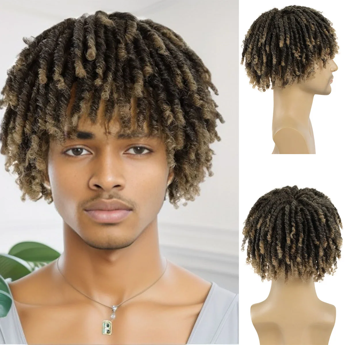 Short Braided Wigs for Men Synthetic Hair Half Wig Casual Style Hair Replacement Hairpieces Toupees Man Guys Boys Dreadlock Wigs