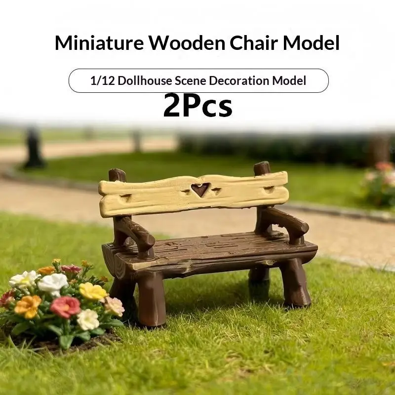 Miniature Garden Bench 2Pcs Set 1/12 Dollhouse Park Chair DIY Decoration for Micro Landscape Scene