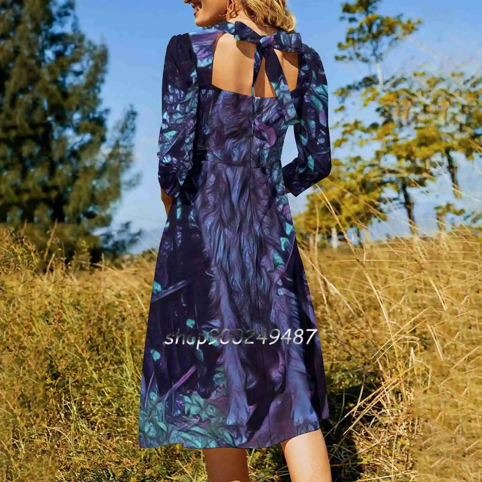 Night Hound In Purple Flare Dress Square Neck Dress Elegant Female Fashion Printed Dress Dog Art Wolfhound Irish Wolfhound