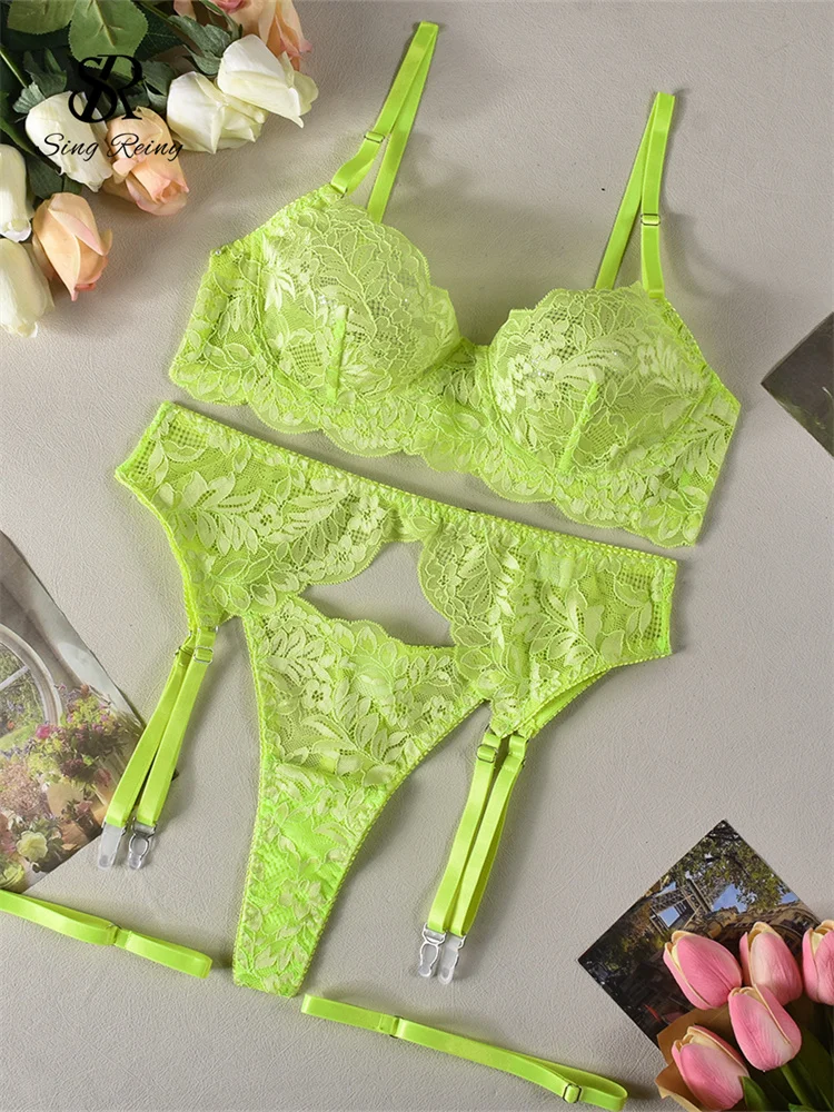 

SINGREINY Solid Sexuality Lace Bra&Briefs Suits Fashion Strapless Slim Club Lingerie Ladies Transparent Erotic Underwear Sets