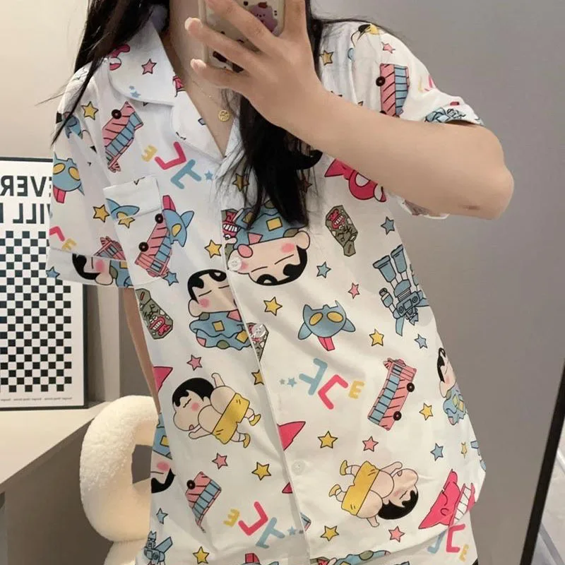 2024 Kawaii Cute Crayon Shin-Chans Pajamas Short Sleeved Shorts Printing Ventilate Loose Comfortable Cute Girl Birthday Gift