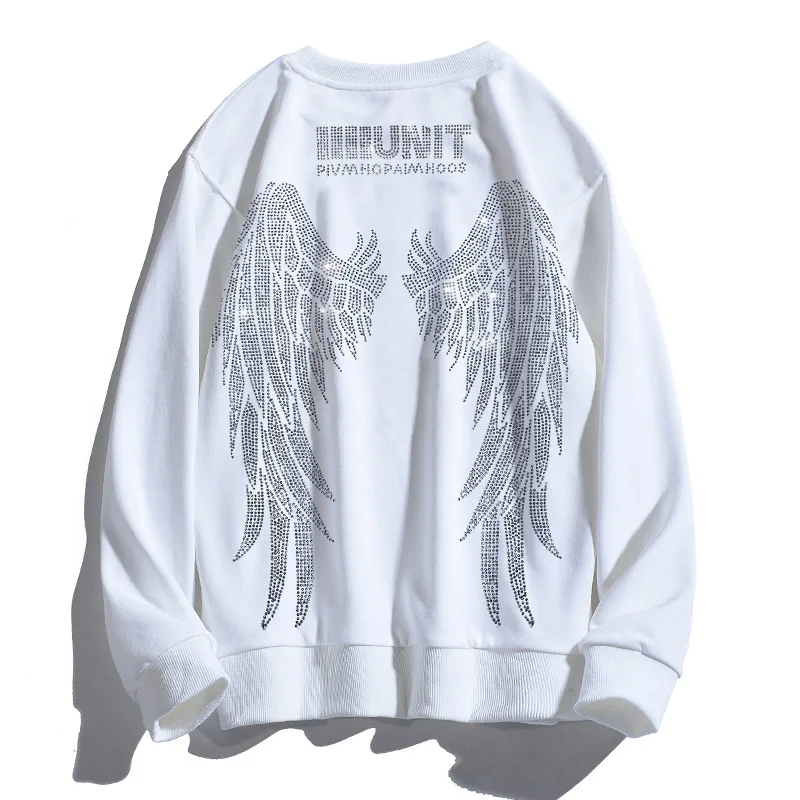 Oversized Hip Hop Hoodies for Men Women Unisex Style Diamond Angel Wing Harajuku Pullover Sweatshirts Korean Luxury Brand Autumn