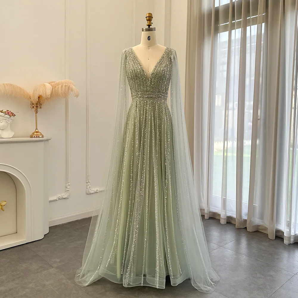 شارون سعيد فستان سهرة فاخر عاري دبي بأكمام كيب وردي أحمر الخدود فساتين رسمية للنساء حفل زفاف SS322 مخصص