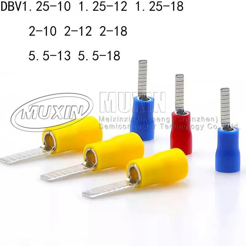 PVC DBV lâmina isolada, extremidade do fio elétrico, agulha plana Friso Connector, cobre puro, Cold Press Terminal Use, AWG22-10